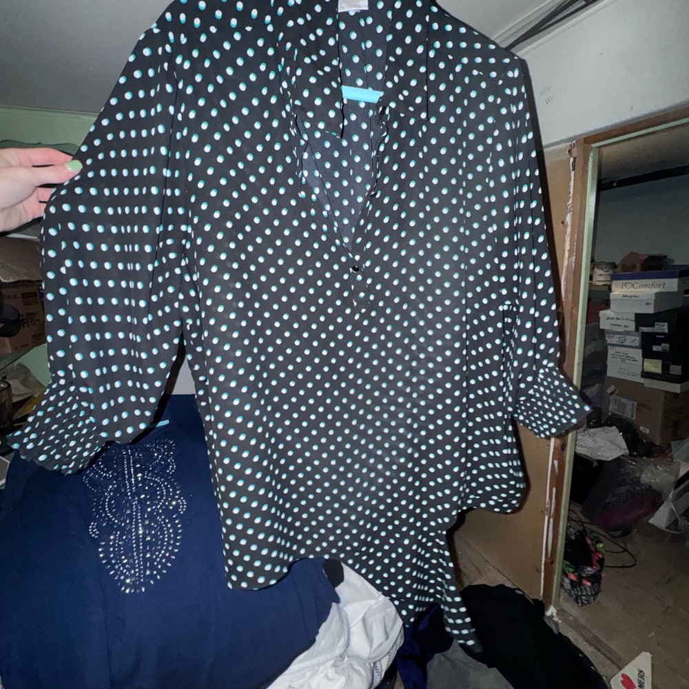 Black Blouse with Mint Polka Dots